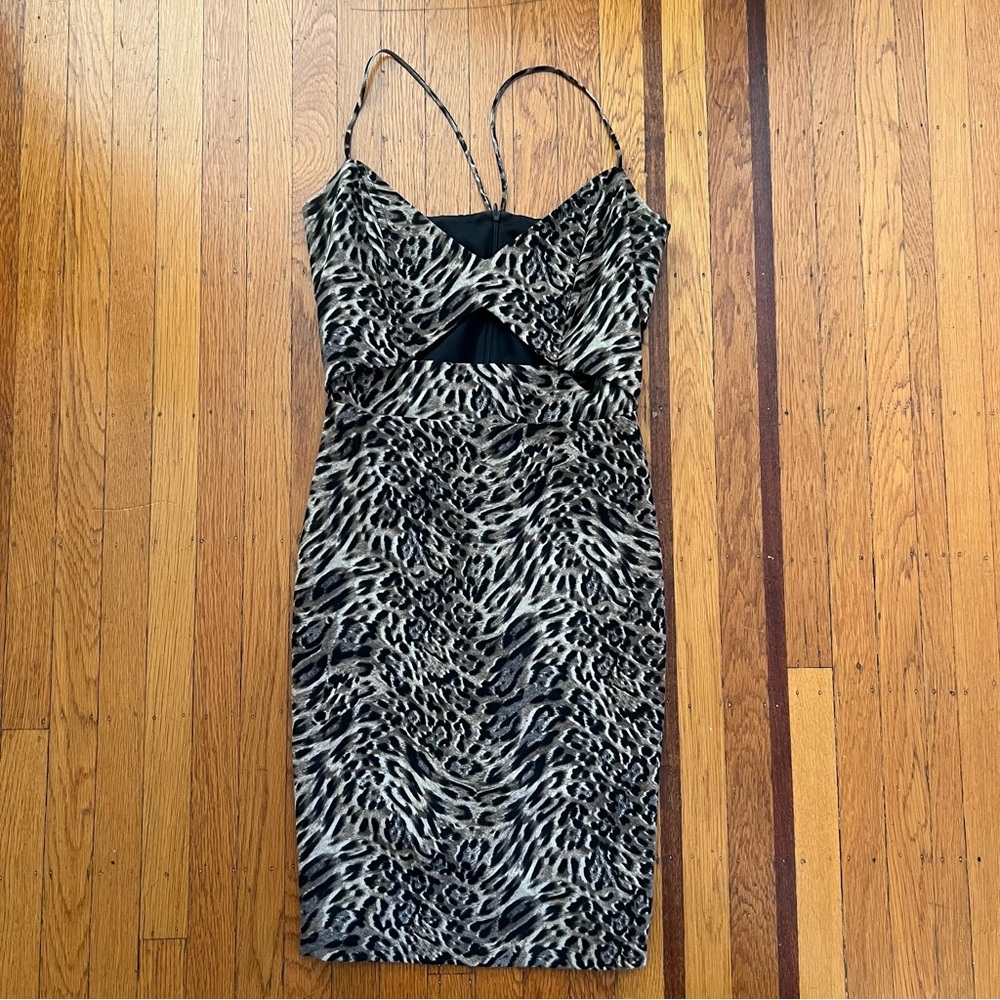 NWT Michelle Mason Animal Print dress 8 $655 cheetah leopard tan black cocktail